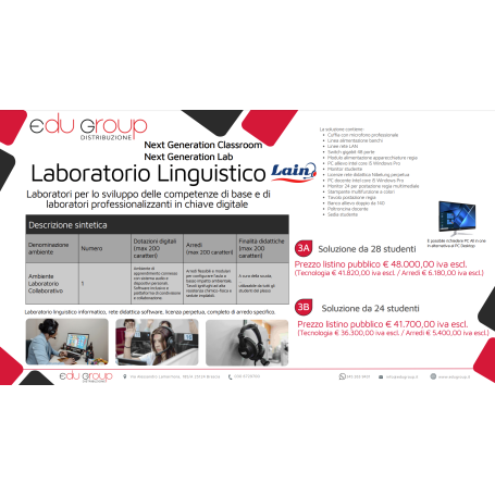 Lain 3 - Lab. linguistico informatico, rete didattica software, completo di arredo specifico
