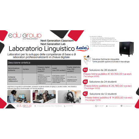 Lain 4 - Lab. linguistico, laptop con carrello, rete didattica con software linguistico-multimediale